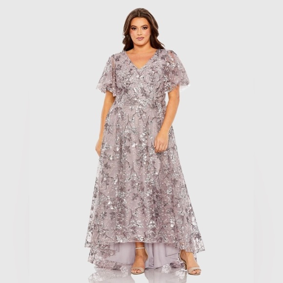 Mac Duggal 20473 NWT V Neck Flutter Sleeve A Line Embellished Dress - Picture 4 of 7